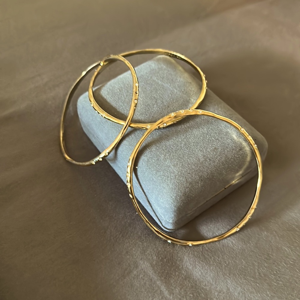 Stella & Dot Goldtone Bangle, hammered with stones